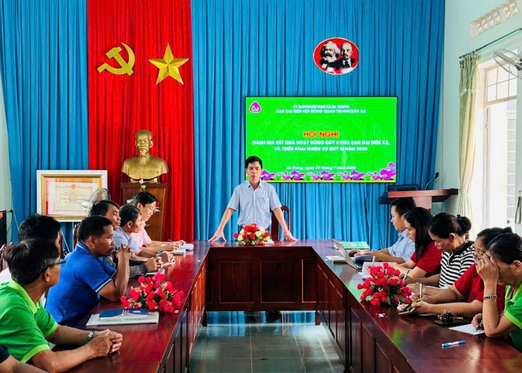 BAN ĐẠI DIỆN HĐQT NHCSXH XÃ EA TRANG ĐÁNH GIÁ KẾT QUẢ HOẠT ĐỘNG QUÝ II, TRIỂN KHAI NHIỆM VỤ QUÝ III NĂM 2026